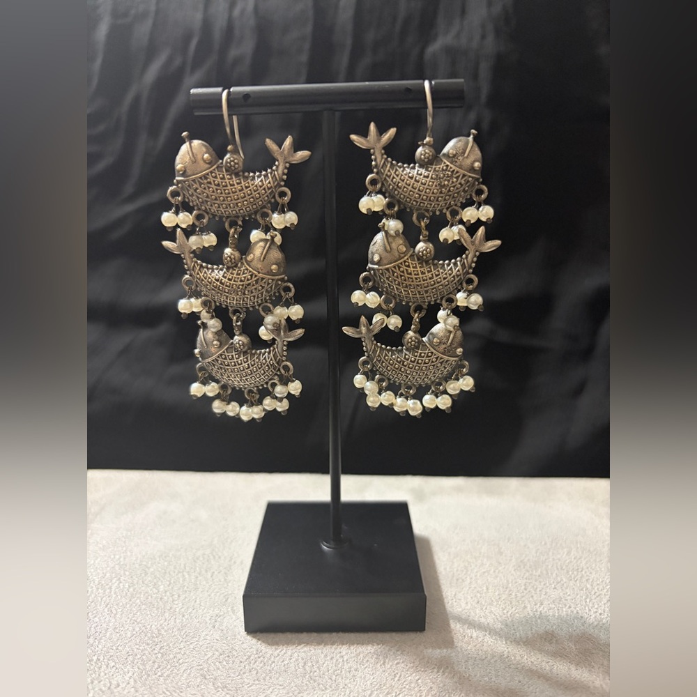 Gold Fish Motif Dangle Earrings